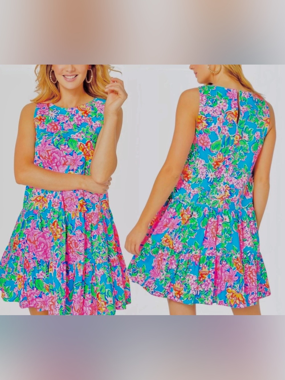 Lilly Pulitzer Dress Swing Trina Cotton Poplin Multi Rose to the Occasion~L~NWT